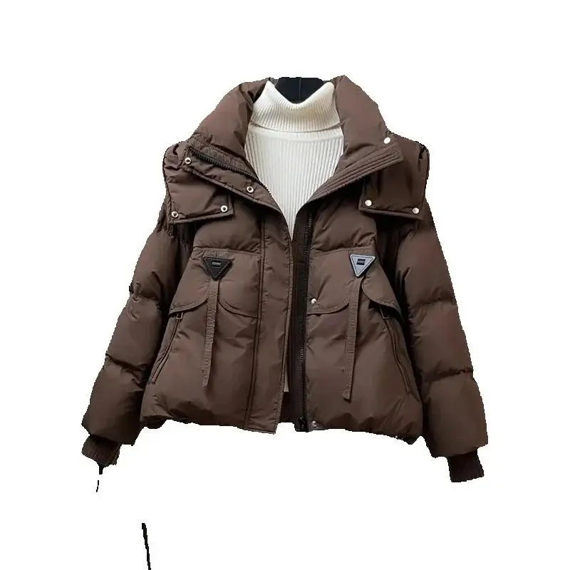 Hooded Short Solid Color Down Cotton-Padded Jacket Coat Ladies 2024 Winter New Warm Ladies Coat Loose Bread Clothing Tide