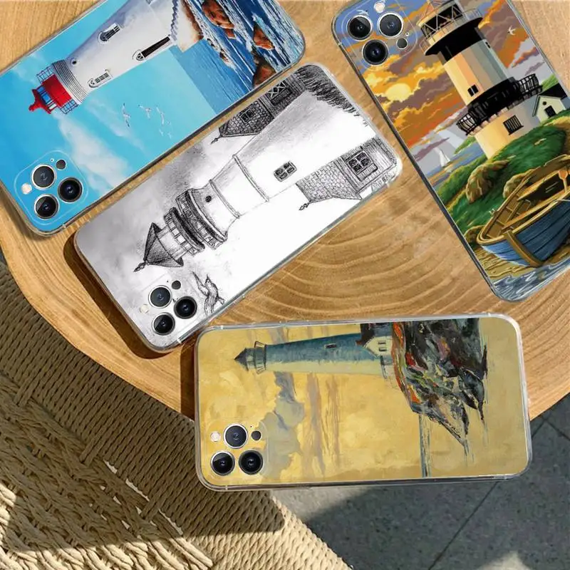 MaiYaCa Hand Painted Lighthouse Phone Case For iPhone XR X XS Max 14 13 Pro Max 11 12 Mini 6 7 8 plus SE 2020 Printing Cover