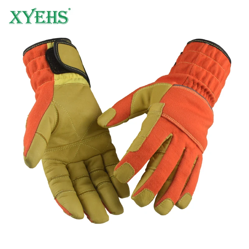 

XYEHS 1 Pair/ 2 Pcs Flame Retardant Anti-Cut Safety Work Gloves Cowhide Aramid Fabric Fire-Proof Heat Insulated Emergency Rescue