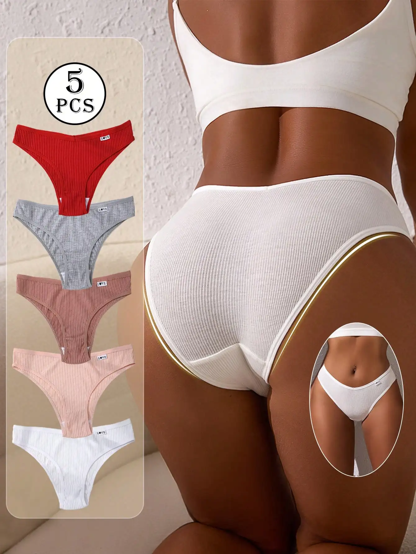 5 Stück/Packung Damen-Slips mit niedrigem Bund, niedriger Taille, niedlichem Aufdruck und Buchstaben-Design, hochelastisch – Detail 16