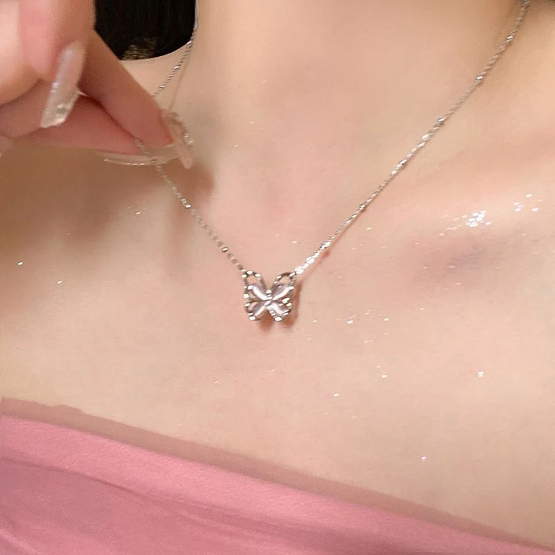 Hollow Out Butterfly Pendant Necklace For Women Girls Sweet Romantic Clavicle Choker Wedding Party Jewelry Valentines Gift