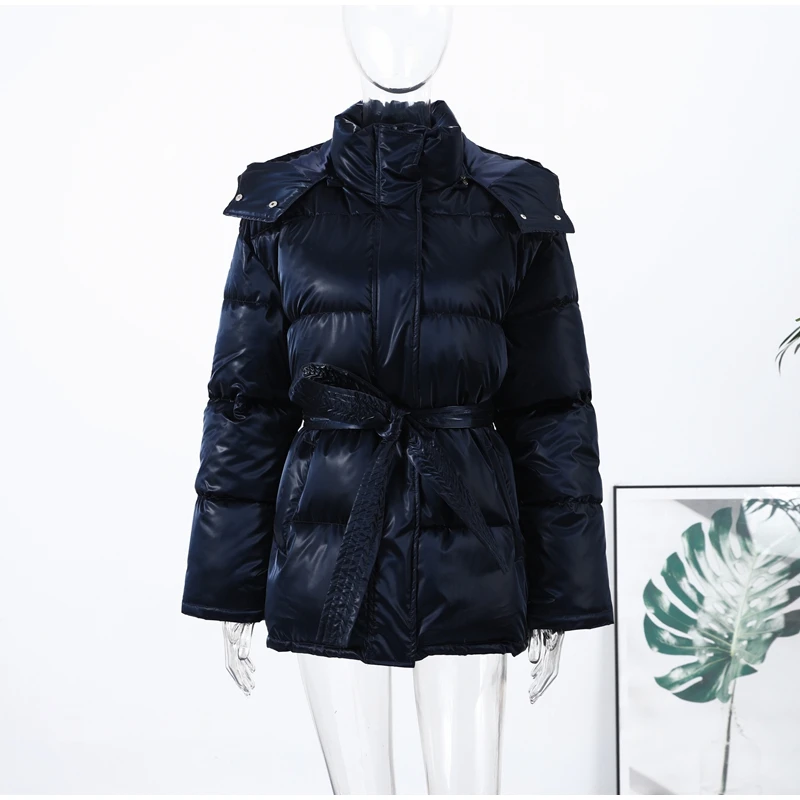 Fashion Glossy Padded Jacket Women's Solid Hooded Long Sleeve Zipper Warm Down Coat 2026 Autumn Winter New Lady Casual Outerwear