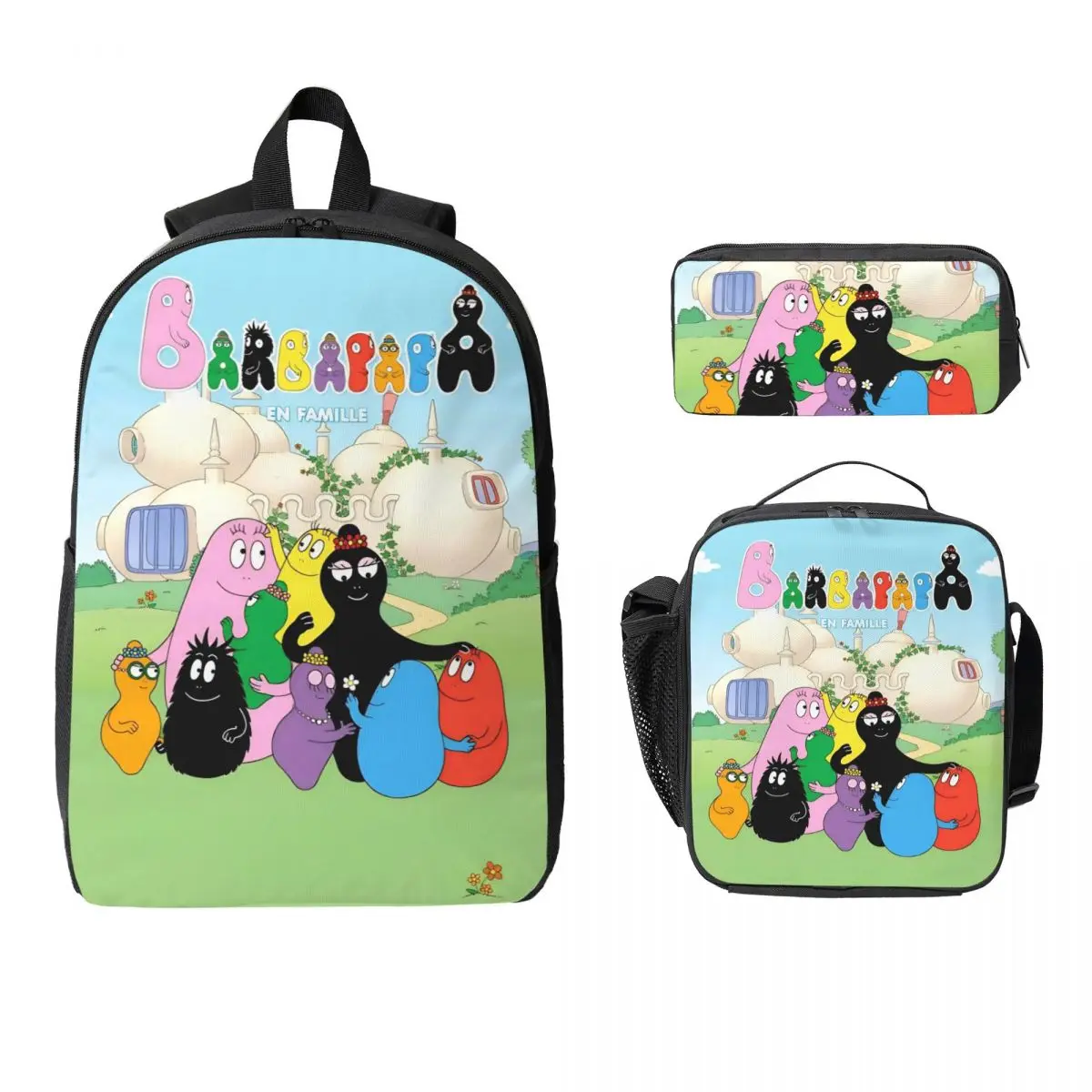 3Pcs Kawaii Barbapapa merch Backpack Set for Kids Pen Bags Bookbag Sets with Lunch Box For Primary School Students Daypack