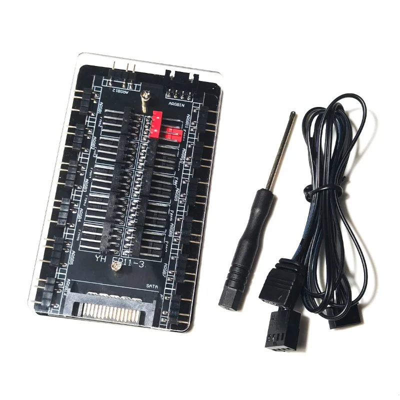 ARGB PWM Fan Controller SATA Powered 5V 3Pin Intelligent Temp Control Hub For Case Fan