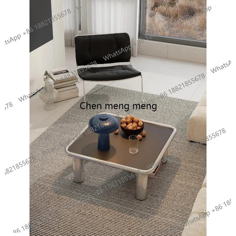 Nordic medieval style, mirror coffee table tempered glass stainless steel tea table small apartment metal coffee table