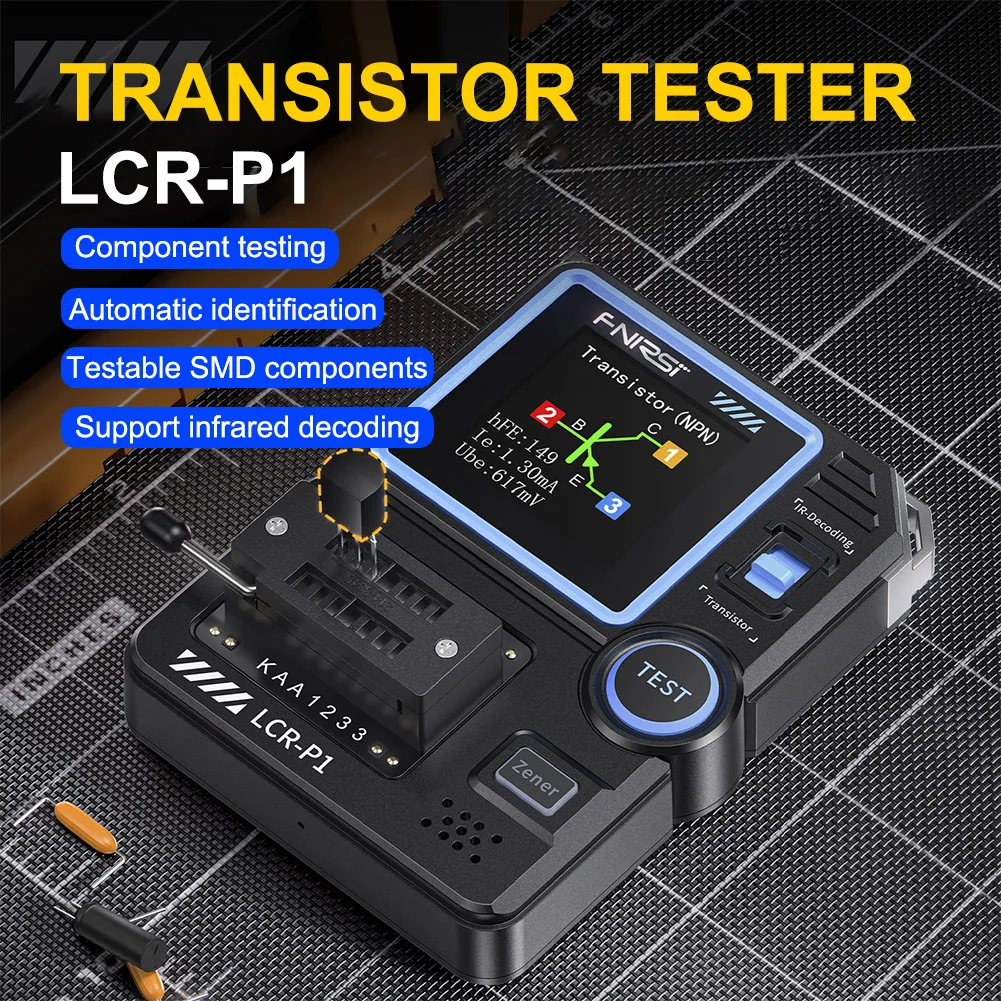 FNIRSI LCR-P1 Transistor Tester Diode Triode Capacitance Resistance Meter LCR ESR Meter NPN PNP MOSFET IR Multifunction Tester