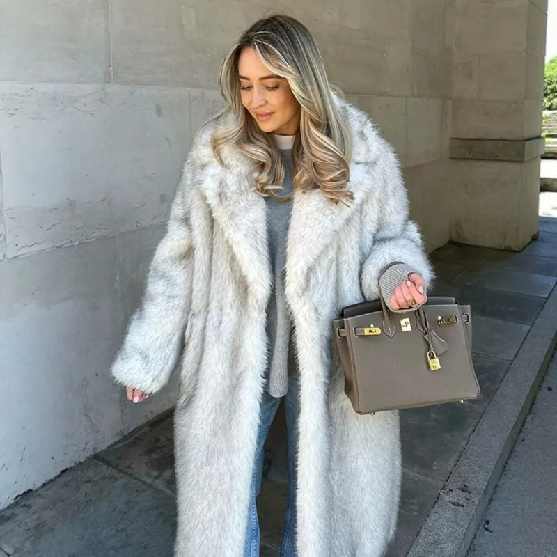 Casual Fashionable Simple Warm Commuter Style Women's Clothing Elegant Atmosphere Long Faux Fur Coat for Women Japanese Korean