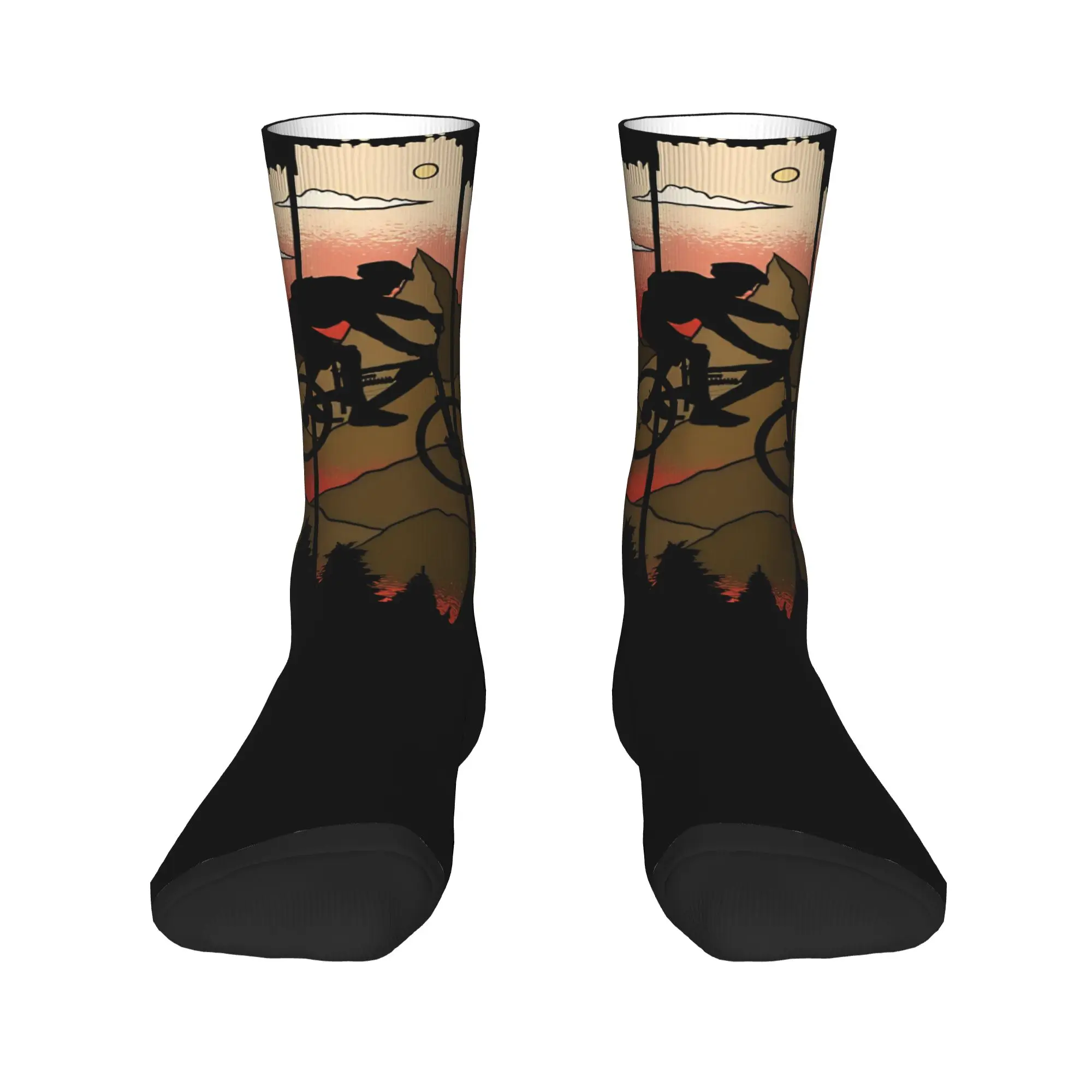 Cute Mtb Bike Track Downhill Socks Men Women Warm 3D Printed Mountain Bike Cycling Rider Football Sports Socks