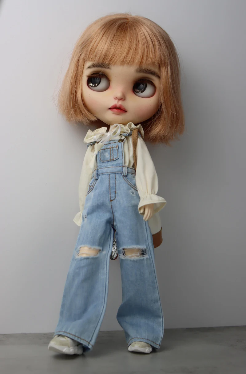 Doll Clothes for Blythe Blue Pink White Flower Shirt Blouse for Ob24 Ob22 Azone Doll Dress Collar Shirt