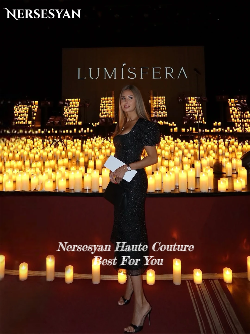 Nersesyan noir paillettes robes de bal élégantes mancherons paillettes robe formelle 2025 robe de soirée huma haleнее pлаgandaе жletiе personnalisé