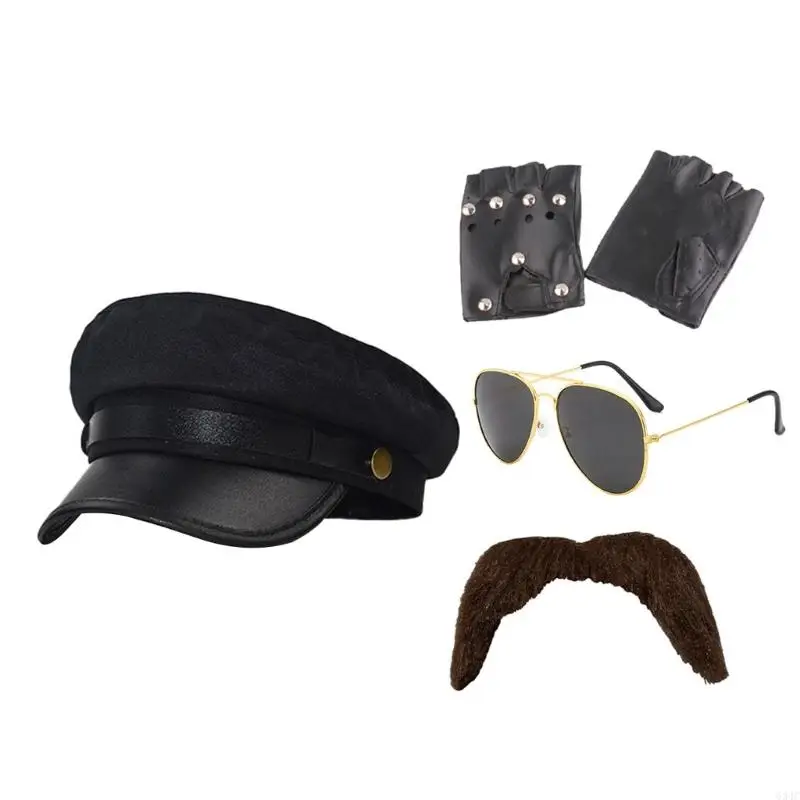 634C Chauffeur Costume Accessories Set Novelty Black Chauffeur Hat Sunglasses for Adults Cosplay Party Night Theme Party