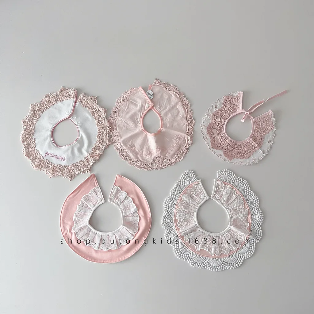 Baby Fashion Fashion Princess Ruffles Can Be Rotated Pure Cotton Bib, Girl Instagram Style Cute Bow Lace Creative Spit Towel