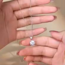 Glittering 1 Carat Moissanite Pendant, D Color, Round Brilliant Cut, Silver 925 Necklace, Diamond Test.