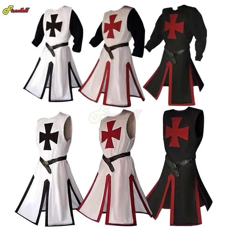 Plus Size Mannen Middeleeuwse Cosplay Gewaden Templar Knight Crusader Wapenrok Lange Mouw Korte Mouw Heren Tops Reënactment Kostuum