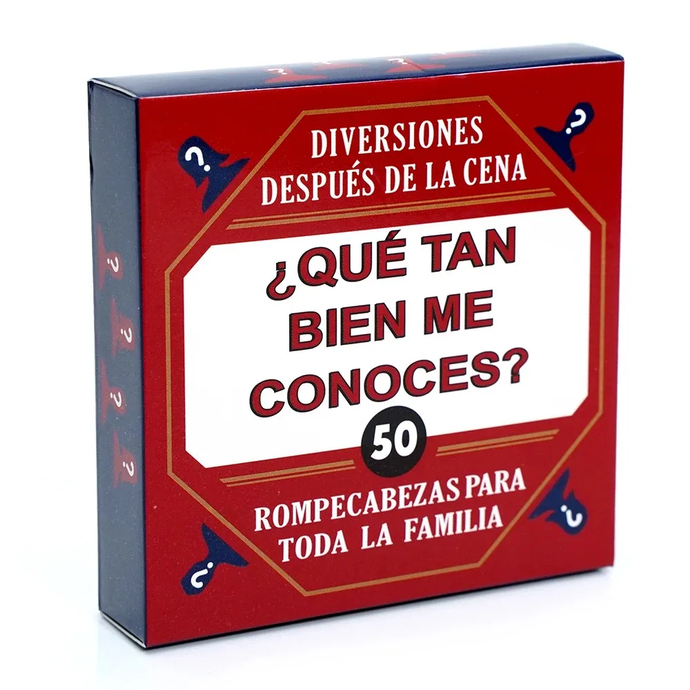 2x2 بوصة لعبة ببطاقات ورقية عائلية سبانغليزية 50 مشغل للمحادثة في لعبة لوحة الكبار التفاعلية الإسبانية لحفلات العشاء