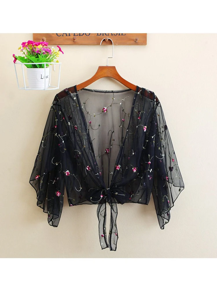 

Women Long Sleeve Beach Cover Up Bathing Suit Swimsuit Floral Tops Cardigan Thin Coat Casual Party Outwear Blouse Cover Up