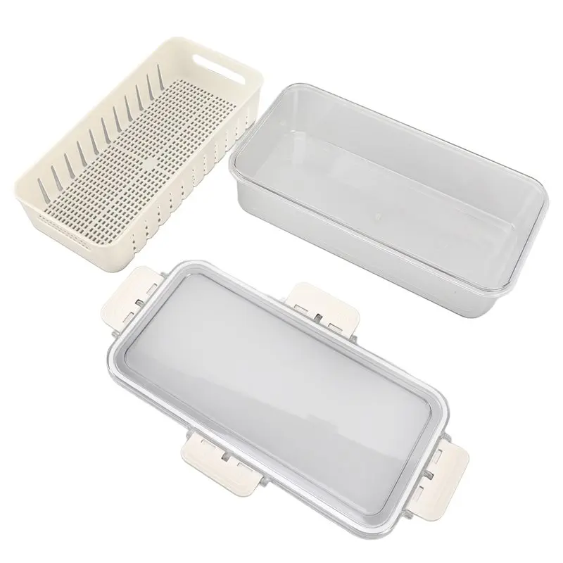 【RECOMMEND】Fridge Fresh Food Storage Container PET Multifunctional With Drainer Airtight Crisper For Refrigerator For Kitchen Di