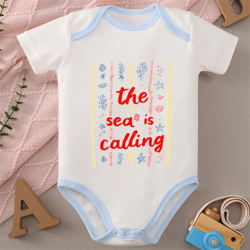 100% Cotton Onesie The Sea Is Calling See You Soon Print Bodysuit Comfortable Cloth for Baby Jumpsuit for 0 To 12 Months Newborn