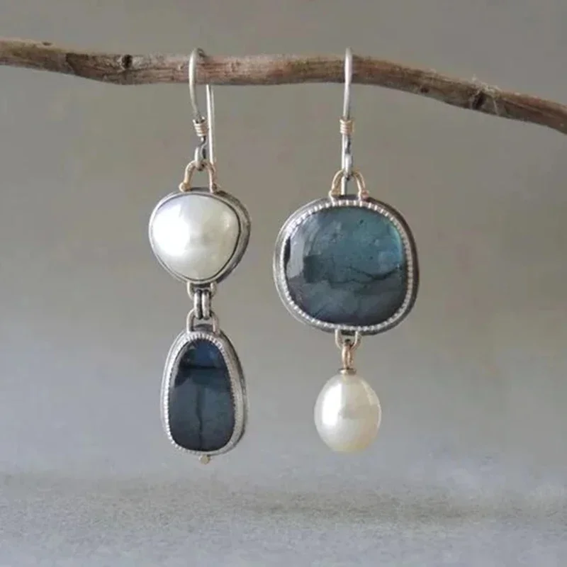 Vintage Blue Dangle Earrings For Women Fashion Jewelry New image 2