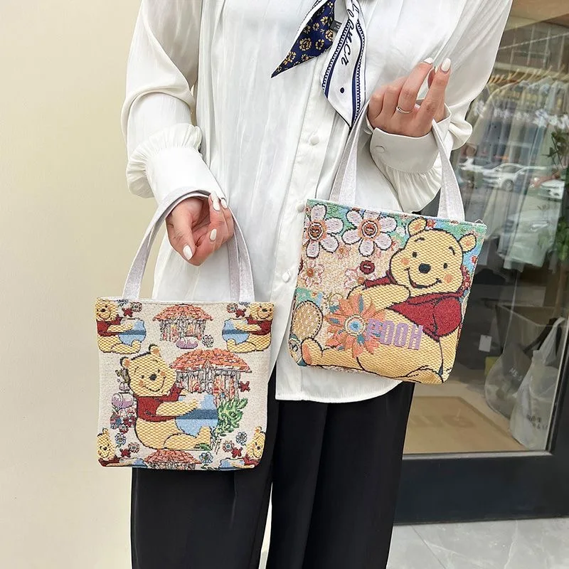Disney Cartoon Mickey Crossbody Bag Anime Peripheral Pattern Large Capacity Outdoor Casual Tote Bags Winnie Canvas Handbags Gift