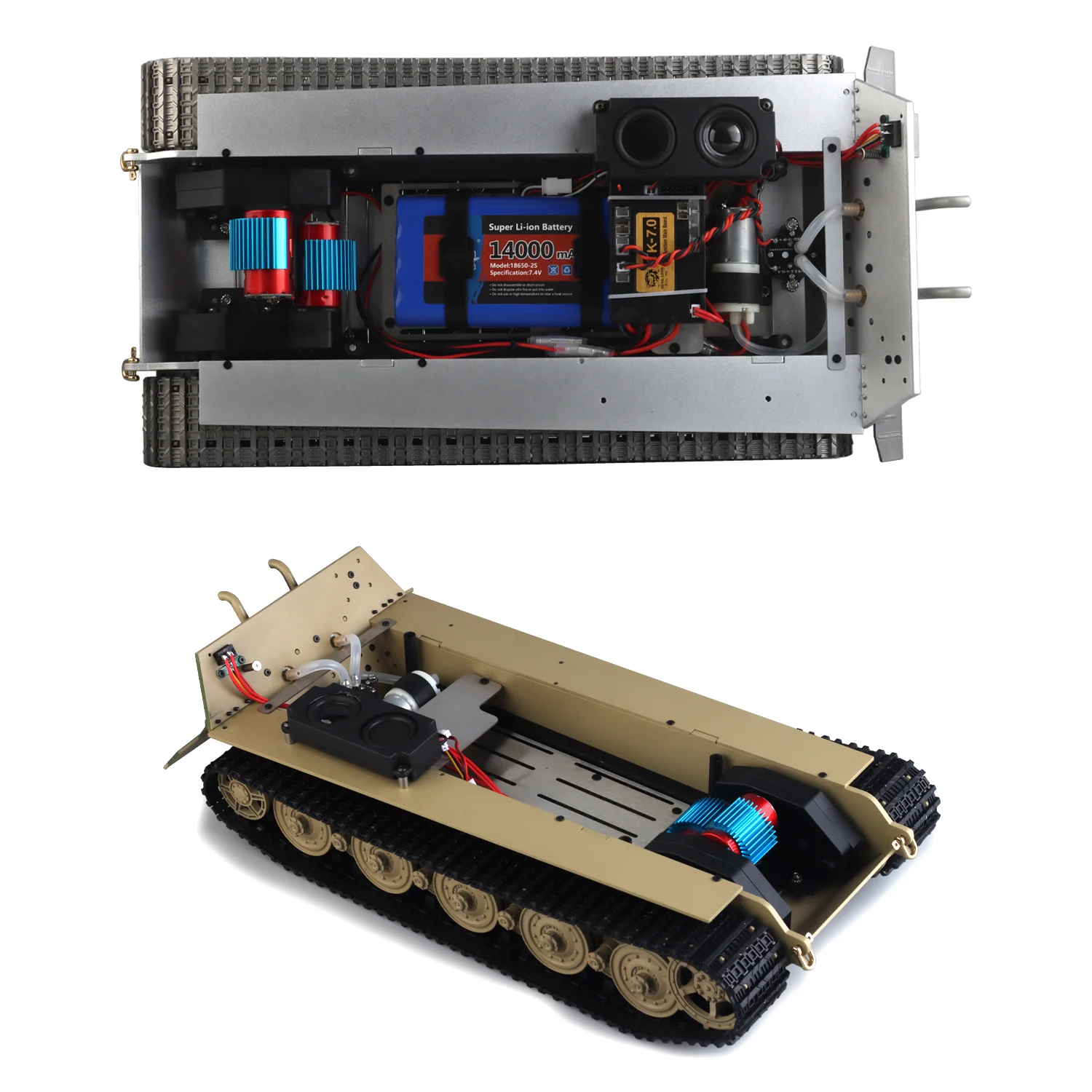 

Heng Long Metal Chassis Mod. King Tiger Steel Chassis Torsion Bar Suspension Fully Enclosed Metal Gearbox Metal Smoke Generator