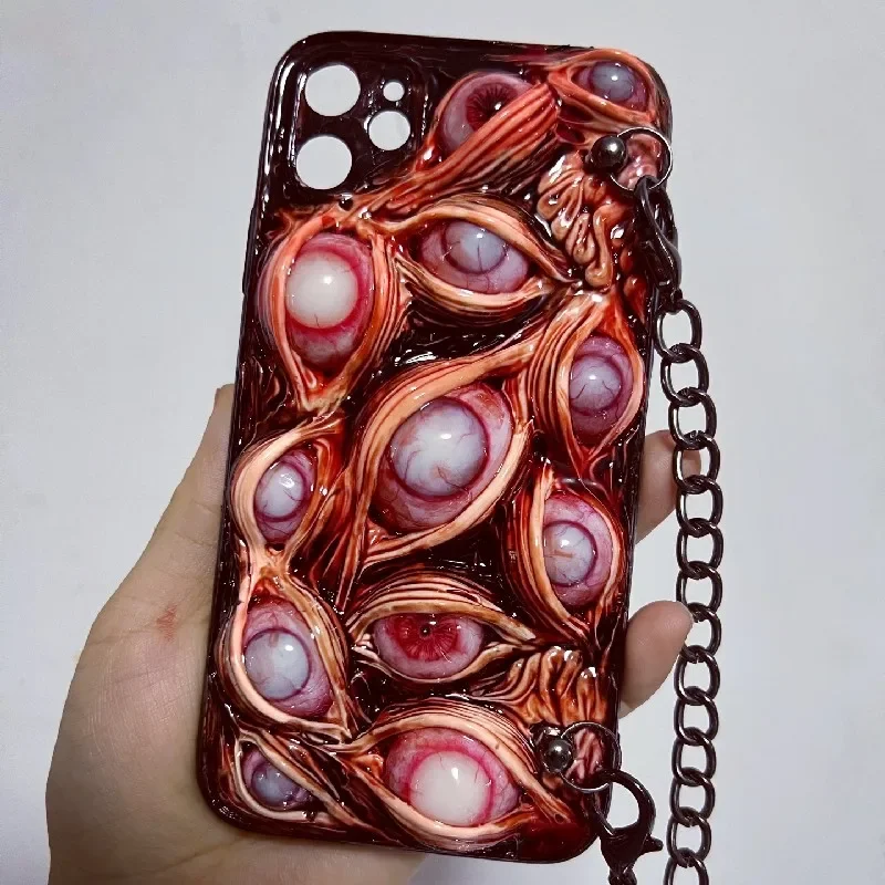 4181 Original 3D Handmade Mobile Phone Case Bloody Cthulhu Zombie Eyes Mobile Phone Case Dark Gothic Horror Punk Art Custom Gift