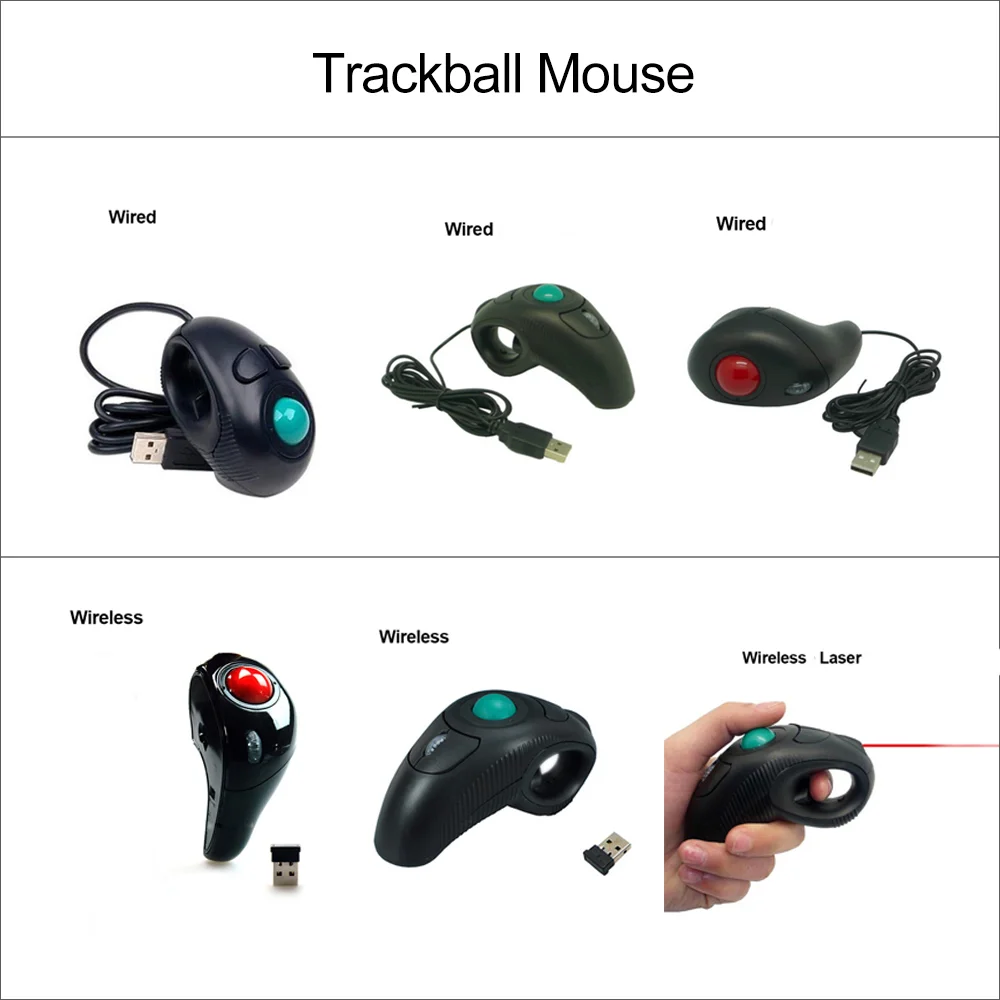 Ratón inalámbrico de bola de seguimiento, Mouse ergonómico con cable para mano derecha e izquierda, USB, óptico, Láser de aire de mano para PC,