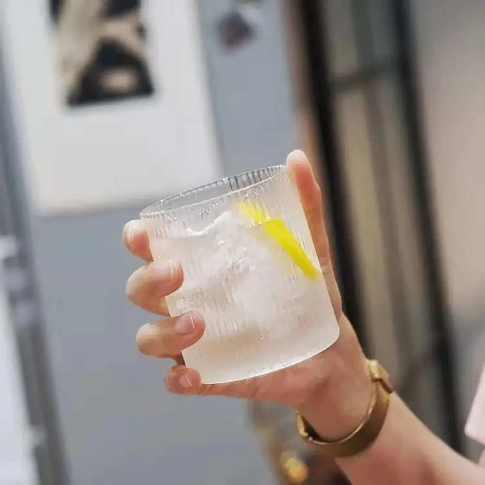 

Glass Cup Transparent Drinking Water Household Tea Wine Cold Drinks Mug Ice Beer Cup Glass Vertical Striped Water Cocktail Cup