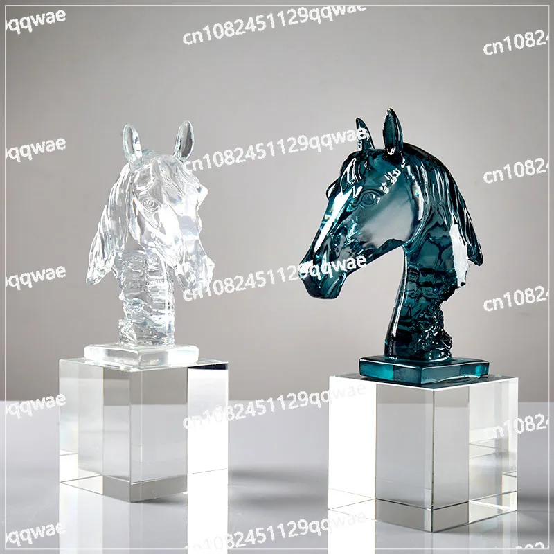 Glass Craft Clear Horse Head Artificial Animal Sculpture Crystal Horse Statue Decorative Figurines Room Decoration Accessories