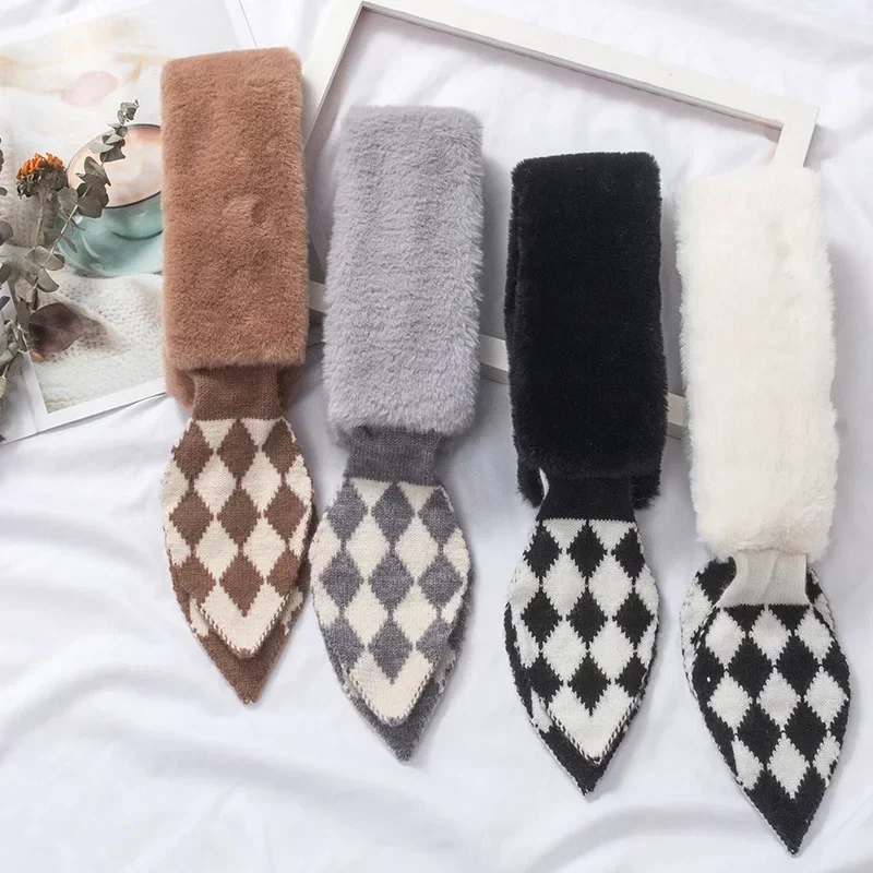 

Fashion Women Autumn Winter Warm Knitted Faux Rabbit Fur Shawl Cross Scarf Collar Collars Scarves Neck Cover Women Neck Warmer