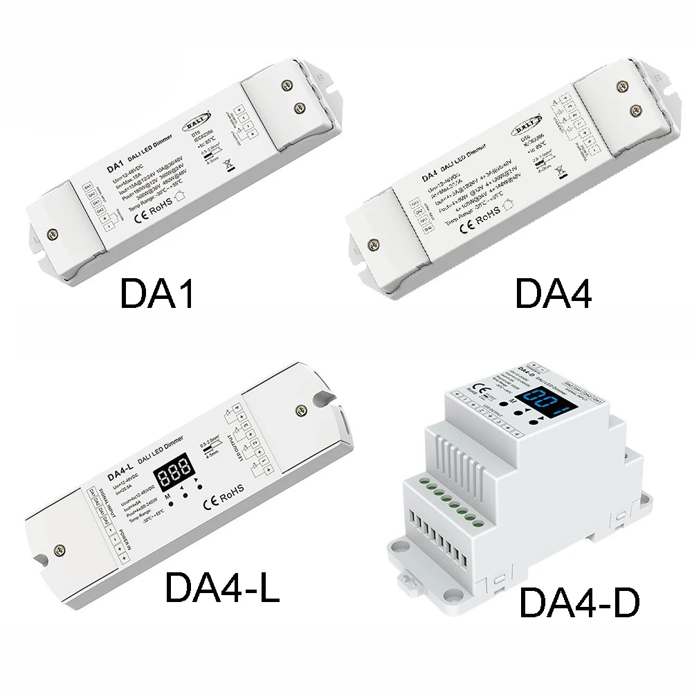 

Skydance DALI CV PWM Digital Dimmer 1/4 Channel DA1 DA4 DA4-D DA4-L 1/4 DALI Address Automatically Assigned by DALI Master