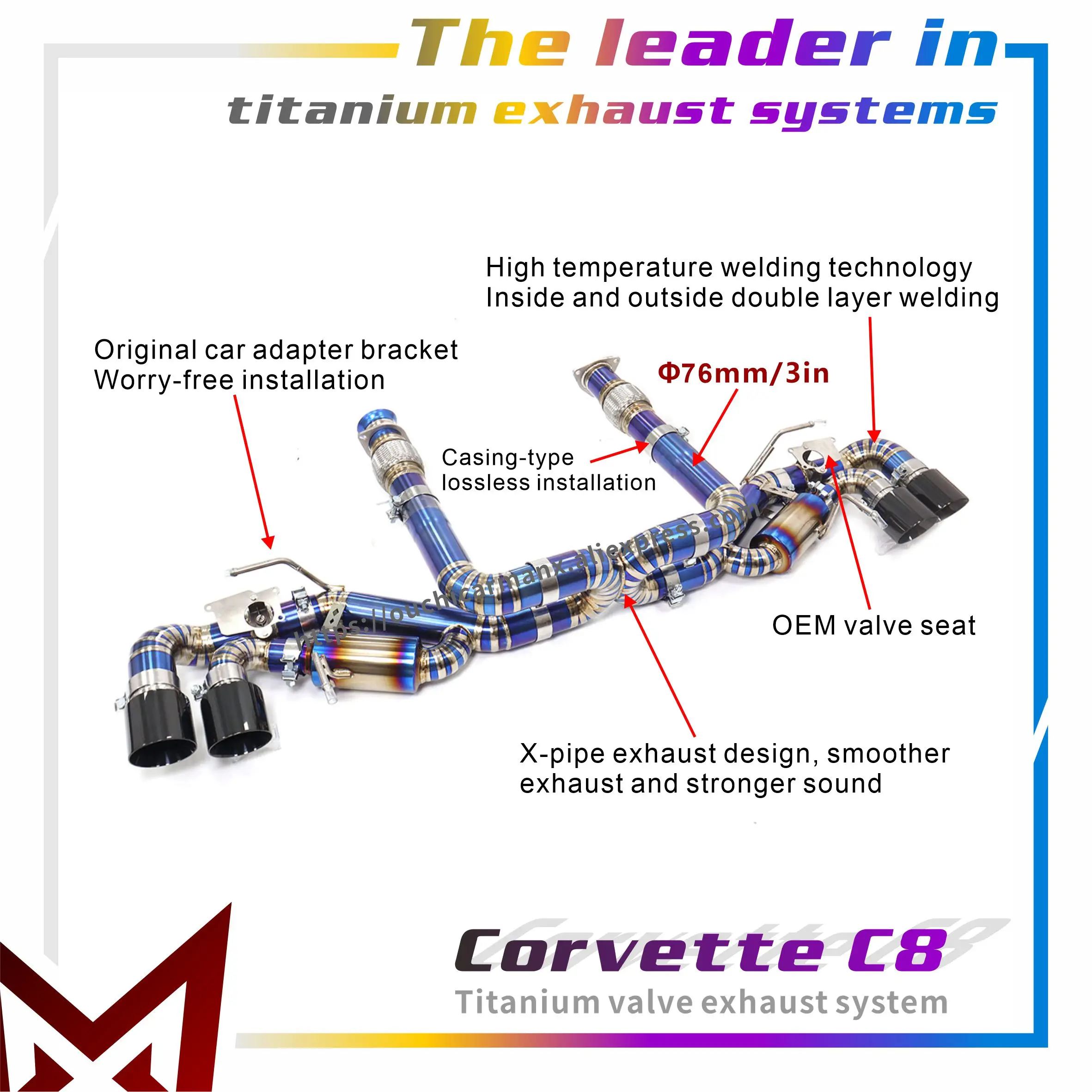 

MANX Exhaust Catback for Corvette C8 Z51 Titanium Baked blue OEM valve base With Tips Support customization