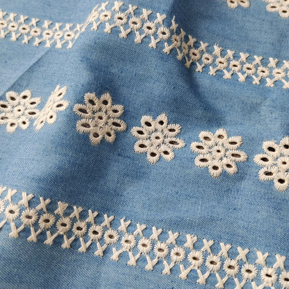 Cotton denim embroidery fabric handmade DIY skirt clothing fabric curtain dress handmade home decoration fabric 1 meter