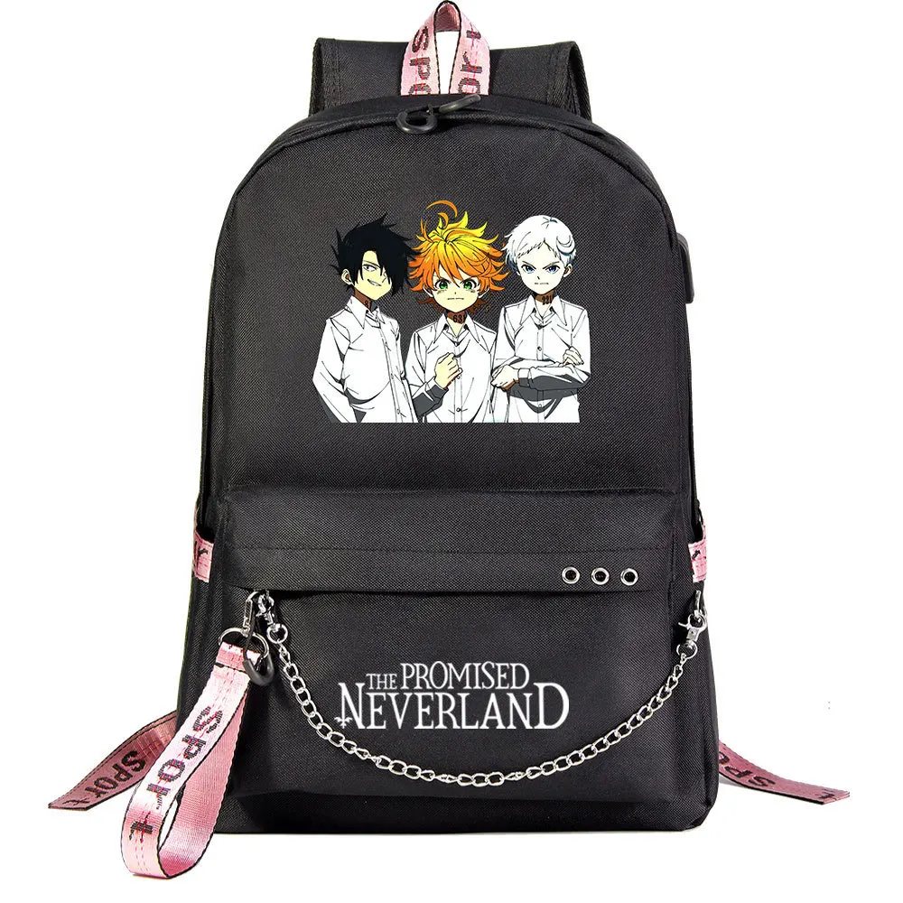 

The Promised Neverland Backpack Wings of Freedom School Book Bags Travel Boys Girls Laptop Headphone USB Port Daily Mochila