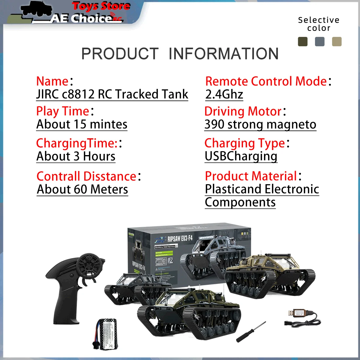 JJRC C8812 RC Tank 2.4GHz réservoir sur chenilles à grande échelle voiture RC Rotation à 360 degrés dérive télécommande véhicule tout-terrain jouets pour garçons