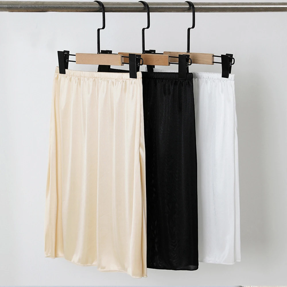 

50cm Silk-like Underskirt Anti-penetration Anti-exposure Dress Summer Plain Bottom Skirts Soft Smooth Dress Elegant Women Skirt