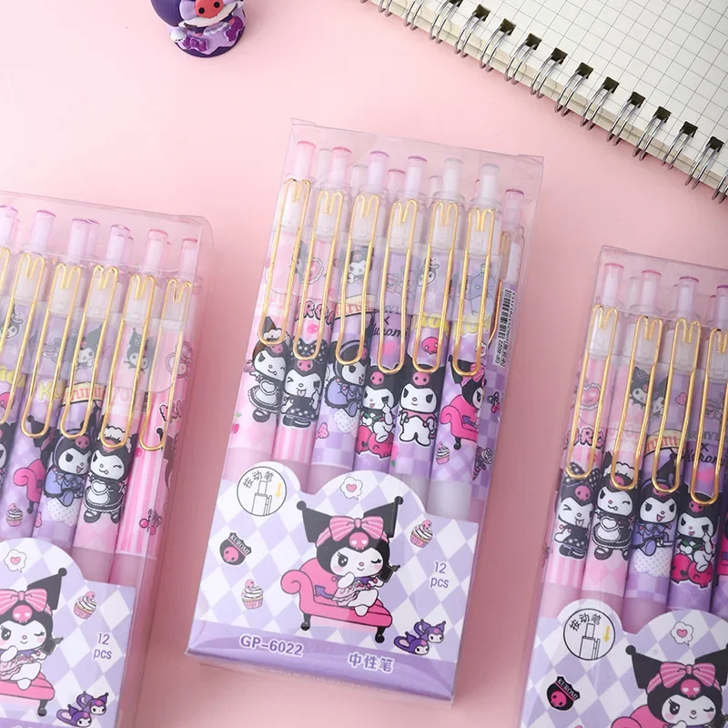 144pcs Sanrio Kuromi Metal Pen Holder Press Pen Box High Appearance Press Neutral Pen Signature Pen Student Wholesale Gift