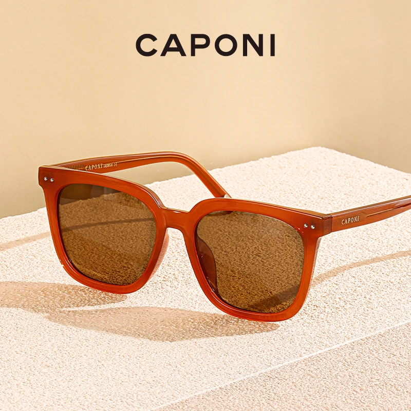 CAPONI Polarized Women Sunglasses Oversized Square TR-90 Eye Frames Shades Fashion Design Trendy Accessory UV Protect CP21025