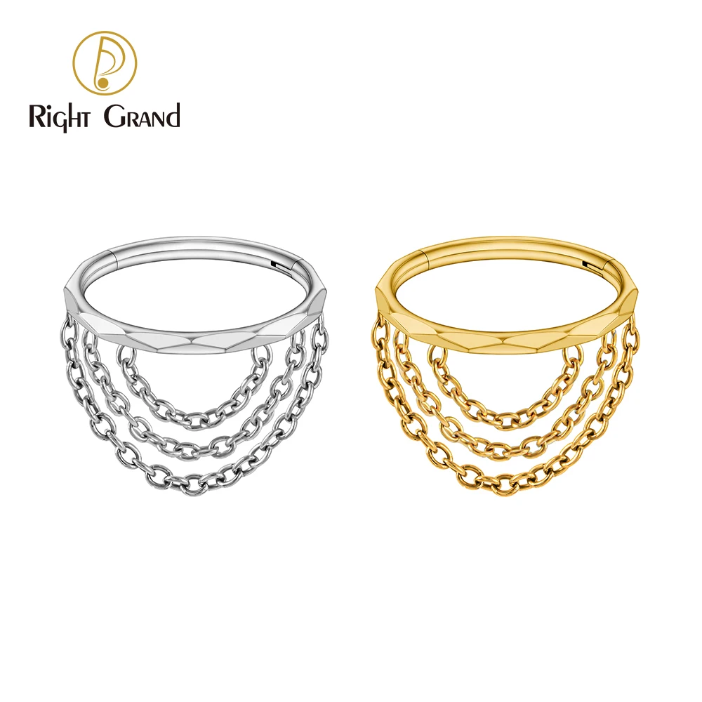 Right Grand ASTM F136 Titânio 16G Tripla Cadeia Articulada Segmento Helix Conch Hoop Anel Acentuado Diamante Corte Facetado Septem Clicker Joias Corporais