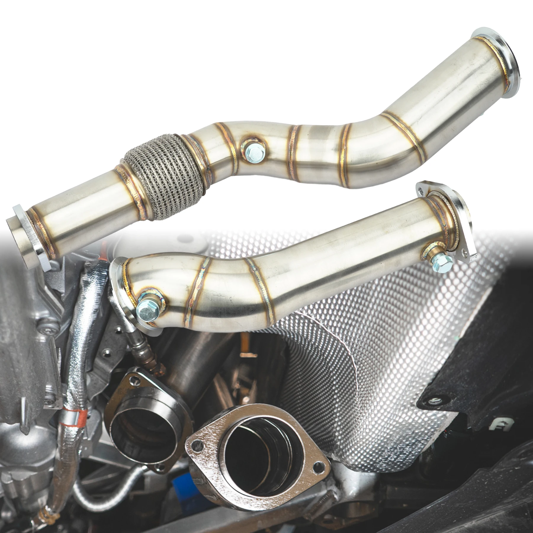 3inch S58 Downpipe for BMW 2020–2023 M3 M4 G80 G82 G83 RWD & AWD fit 2023+  M2 G87 RWD Exhaust Catless Down Pipe RHD and LHD