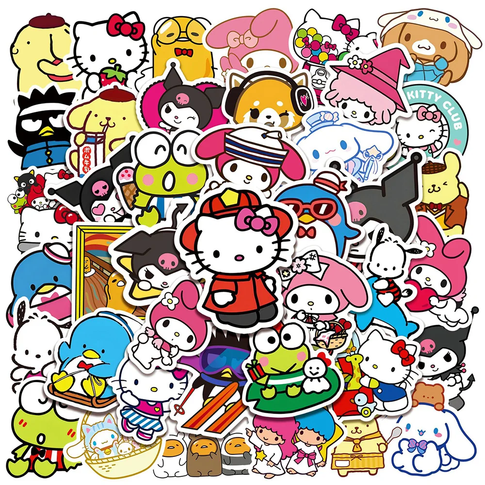 10/30/50pcs Anime Sanrio Hello Kitty Pompom Purin Kuromi Stickers Decal Decorative Stationery Car Laptop Kawaii Sticker for Kids