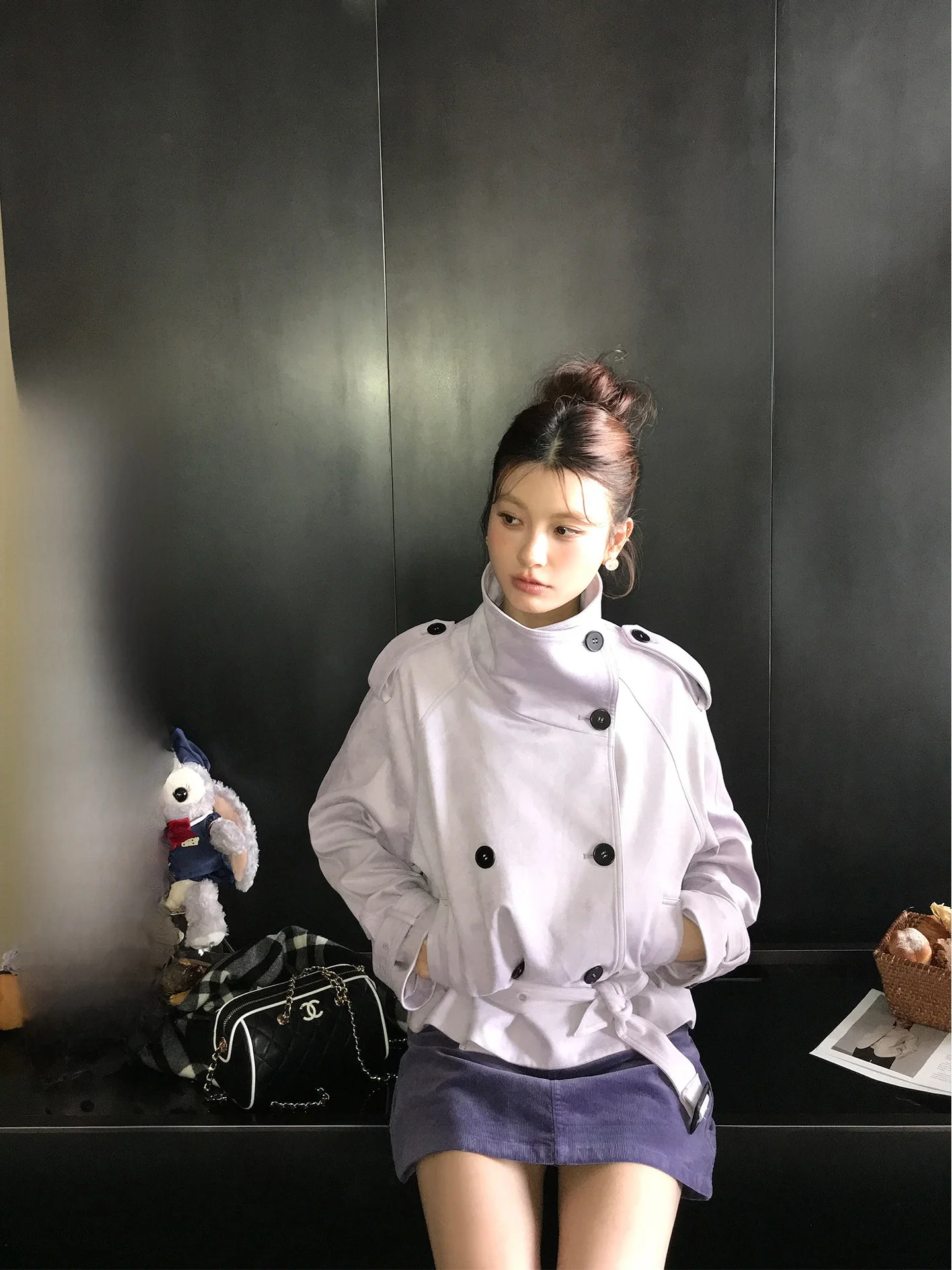 

Женская ветровка Sli LIONE East 20 из замши цвета малинового фиолета с поясом, свободного кроя, для повседневной носки