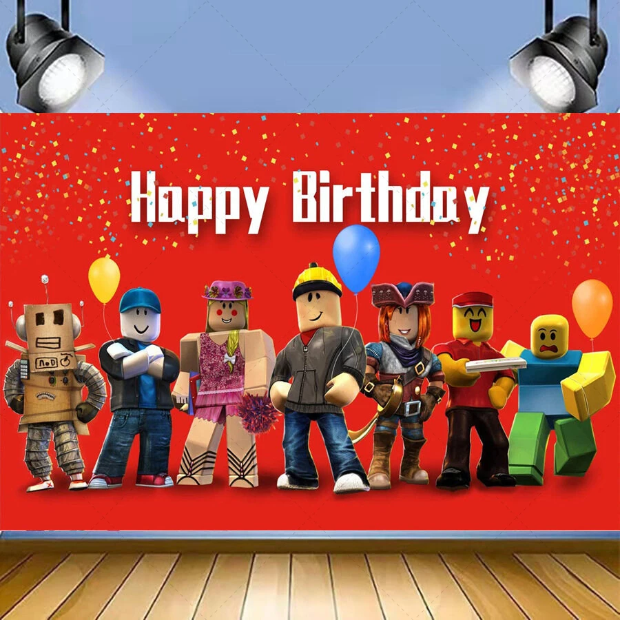 ​​R-Roblox Birthday Backdrop Children's Party Baby Shower Custom Photo Booth Decor Photography Background Banner Props​​
