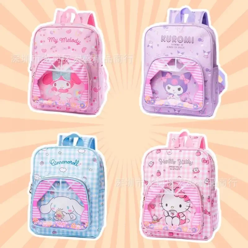 

Sanrios Kawaii Hello Kittys Cinnamoroll Kuromi My Melody Cartoon Cute Leather Transparent Children's Backpack School Bag