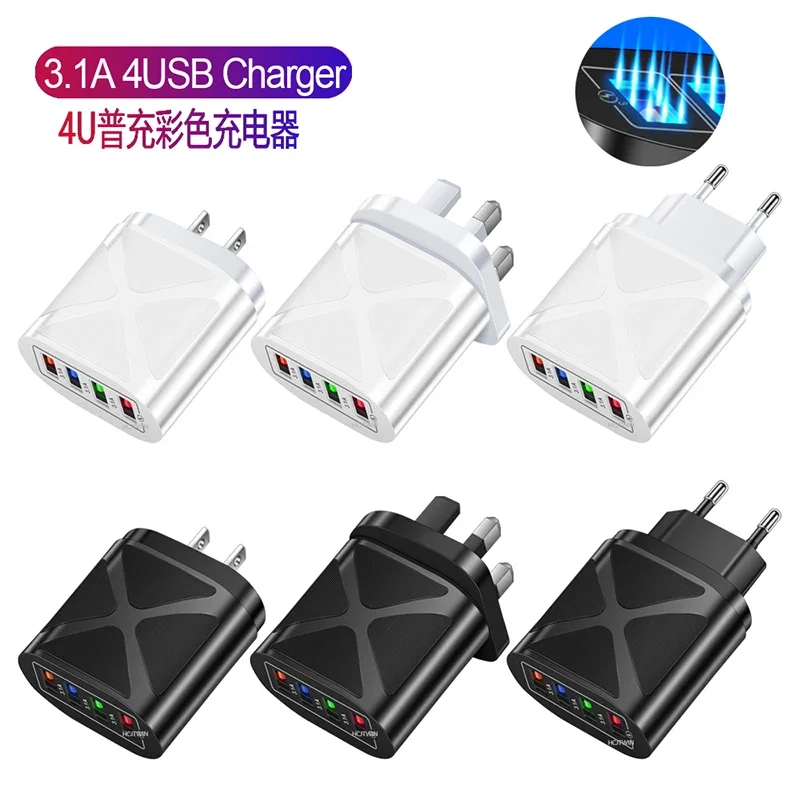 5V 3.1A Phone Charger 4 Port USB Adapter EU US UK Plug Wall Charger for IPhone 13 14 Samsung Xiaomi Huawei Adapte Universal