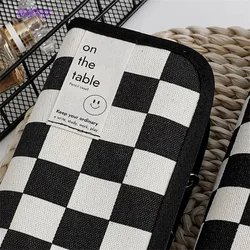 Large Capacity Pencil Case Simple Checkerboard Lattice Bag Stationery Student Canvas Estuche Multifuncional korean stationery