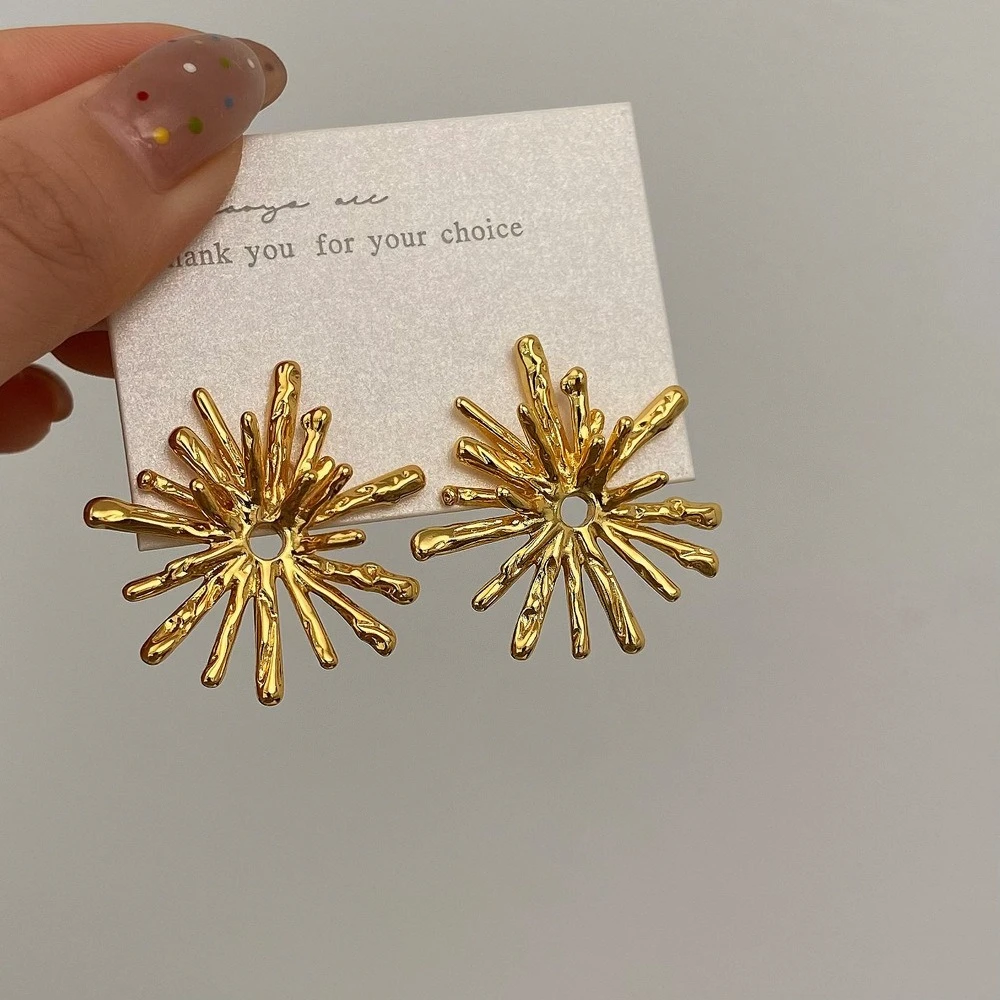 

Metal Snowflake Hollowed Stud Earrings for Women Exaggerated Irregular Geometric 925 Silver Needle Earrings Charm Jewelry