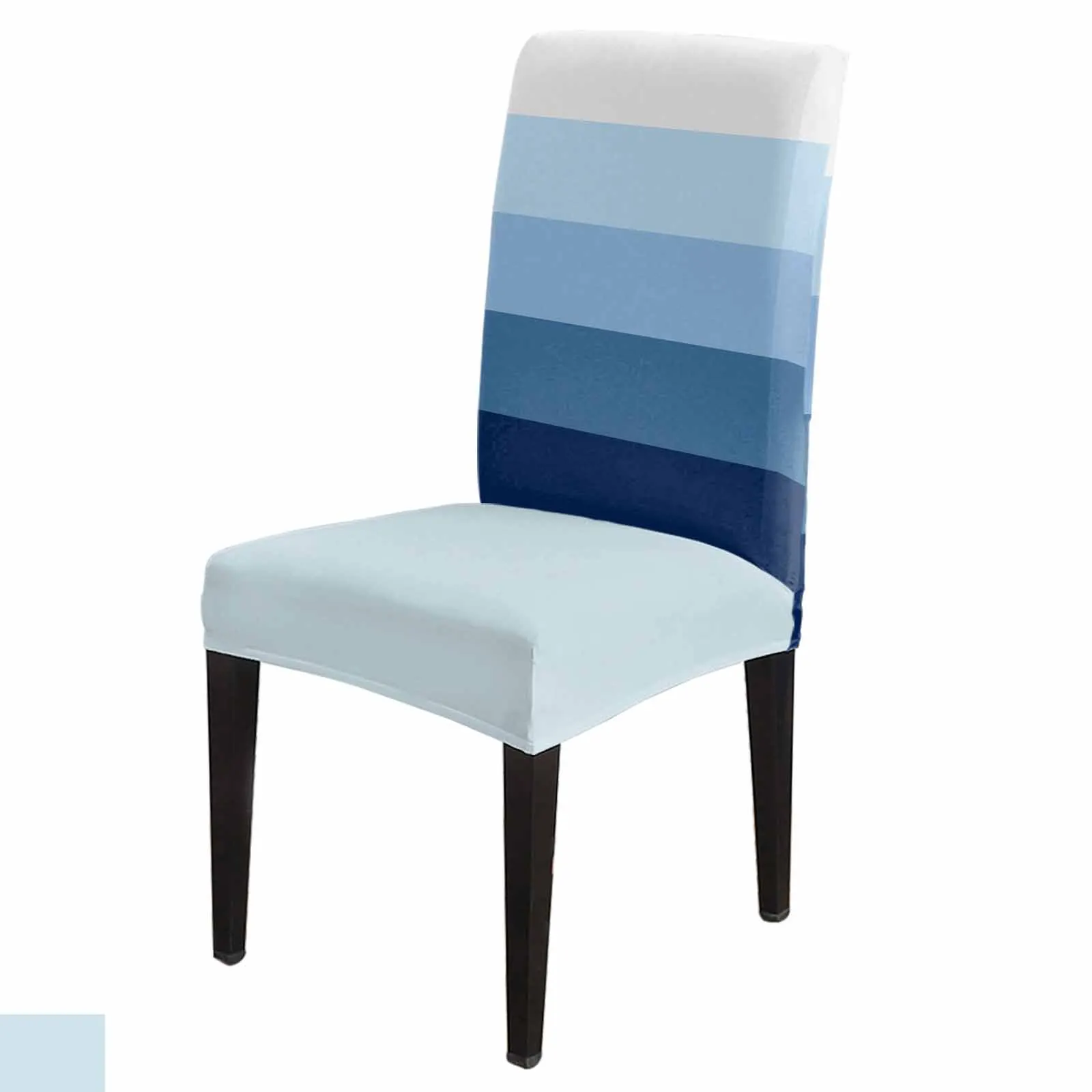 

Stripes Gradient Blue Dining Chair Covers Spandex Stretch Seat Cover for Wedding Kitchen Banquet Party Seat Case