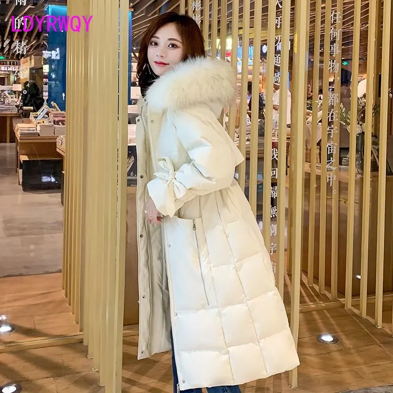2022 new cotton dress women's medium long over knee large fur collar loose thickened Korean coat