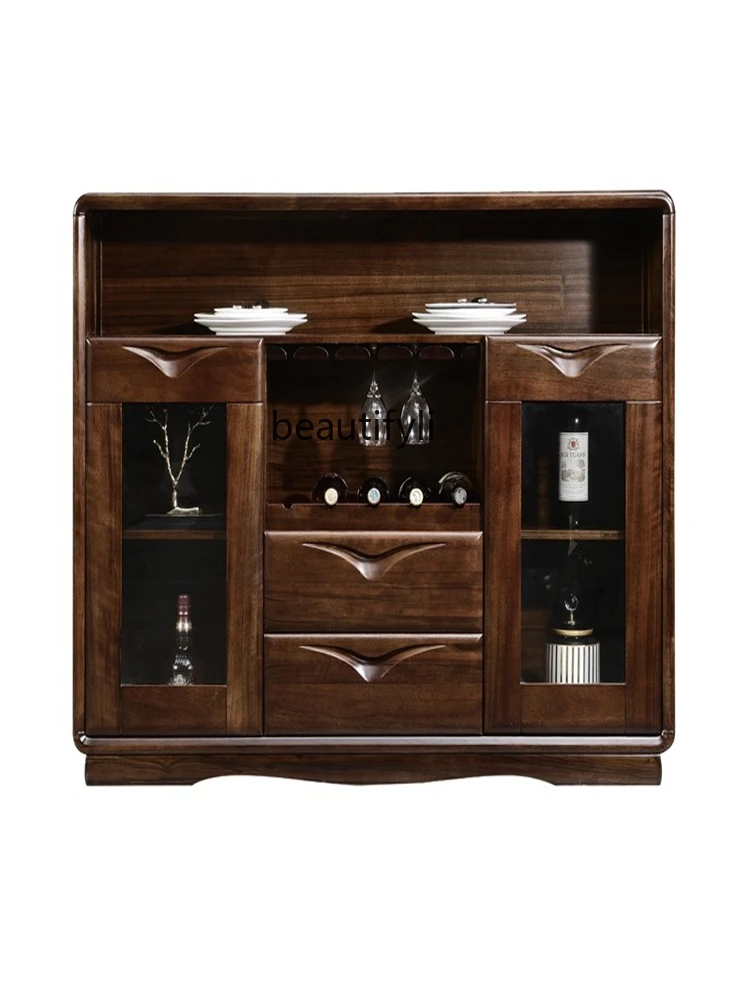 

New Chinese Style Black Walnut Solid Wood Sideboard Simple Modern Kitchen Living Room Multi-Functional Economical Wine Cabinet